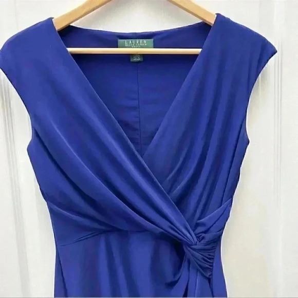 Lauren Ralph Lauren Dress Surplice Wrap Front Sleeveless Royal Blue  Size 2 - Picture 7 of 16